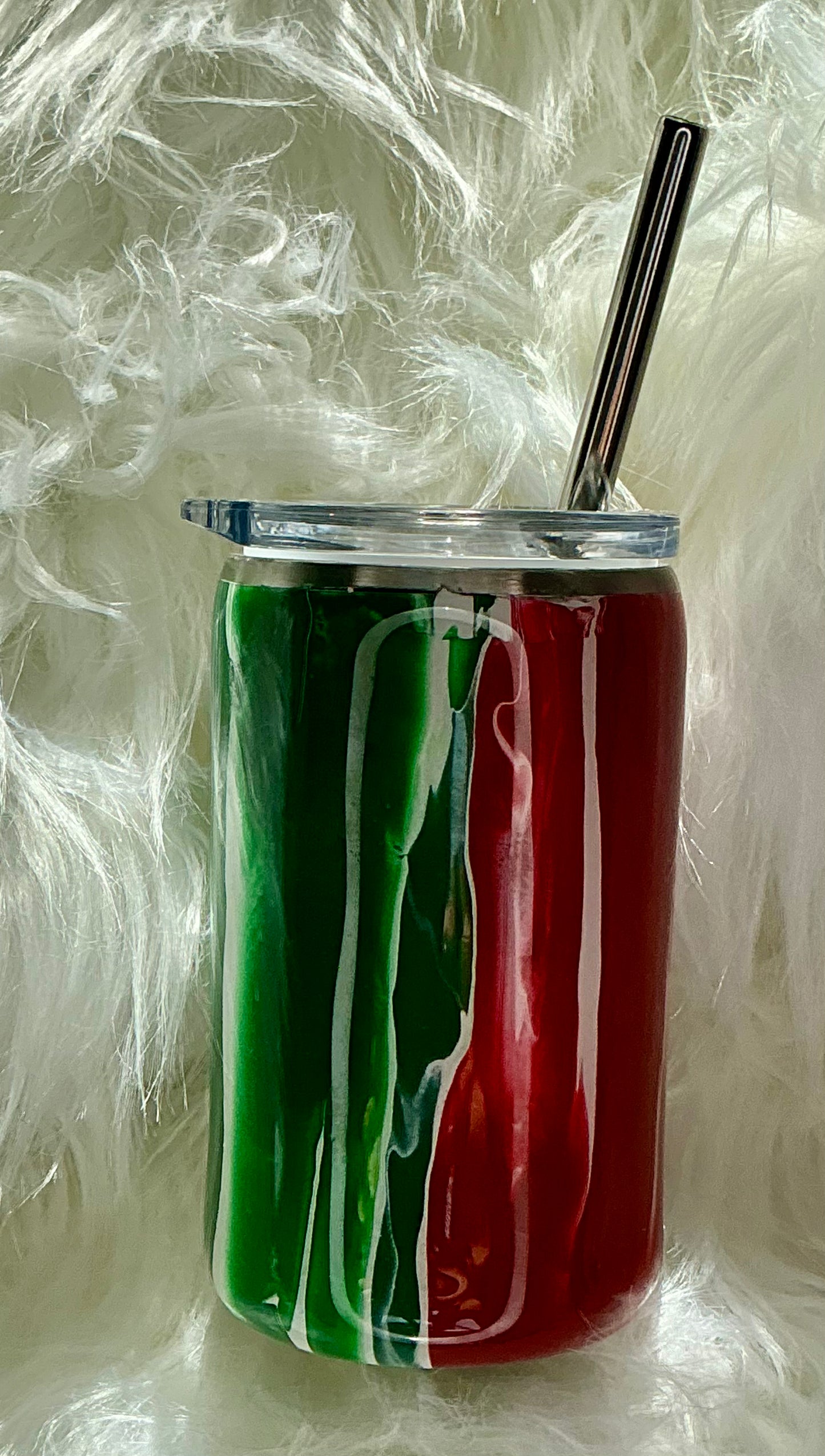 #134. 3 oz Shot Glass - Dirty Pour Technique in Christmas Green & Red