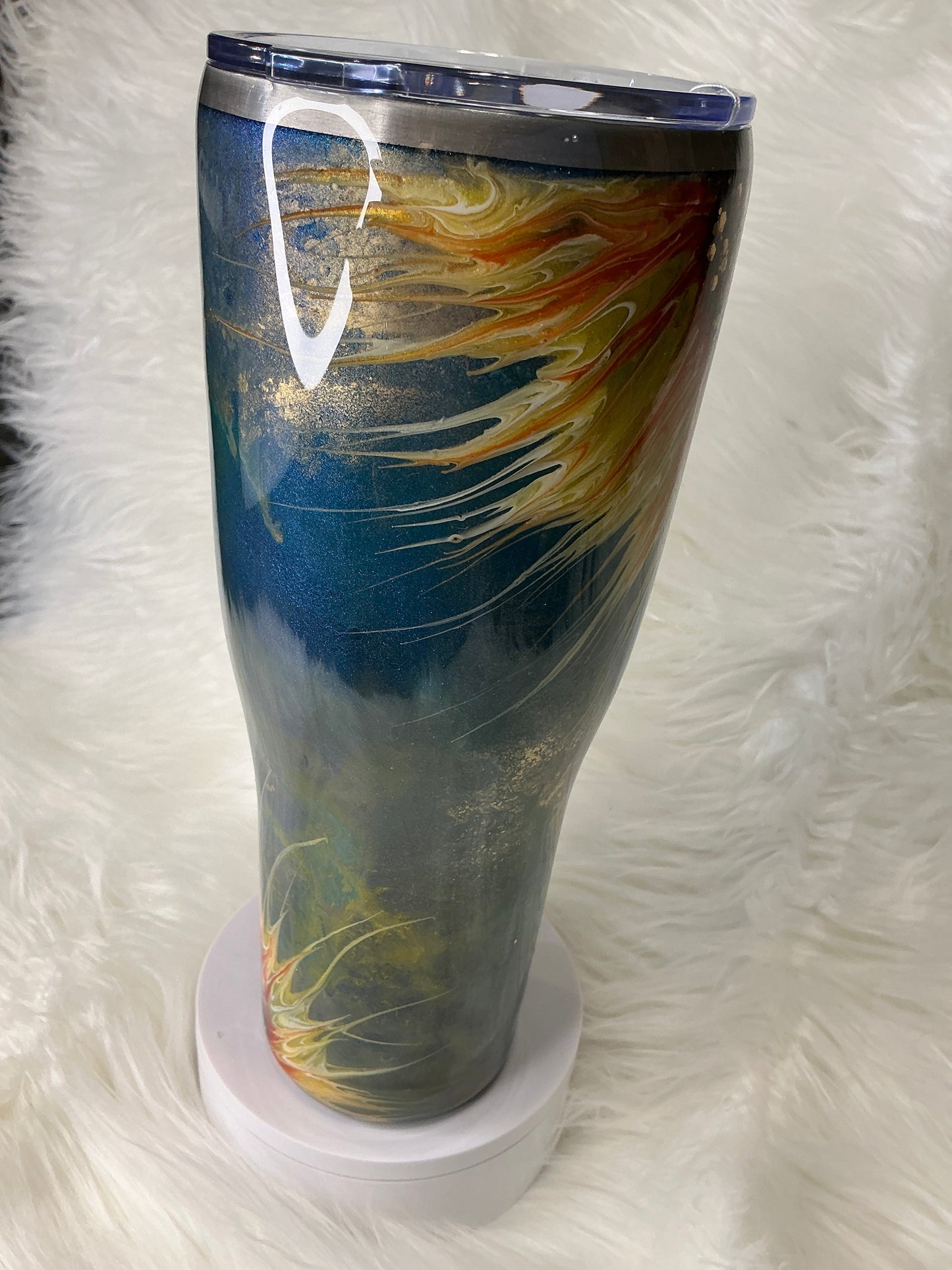 #687. 40 oz Modern Curve in a Teal Patina Sunflower