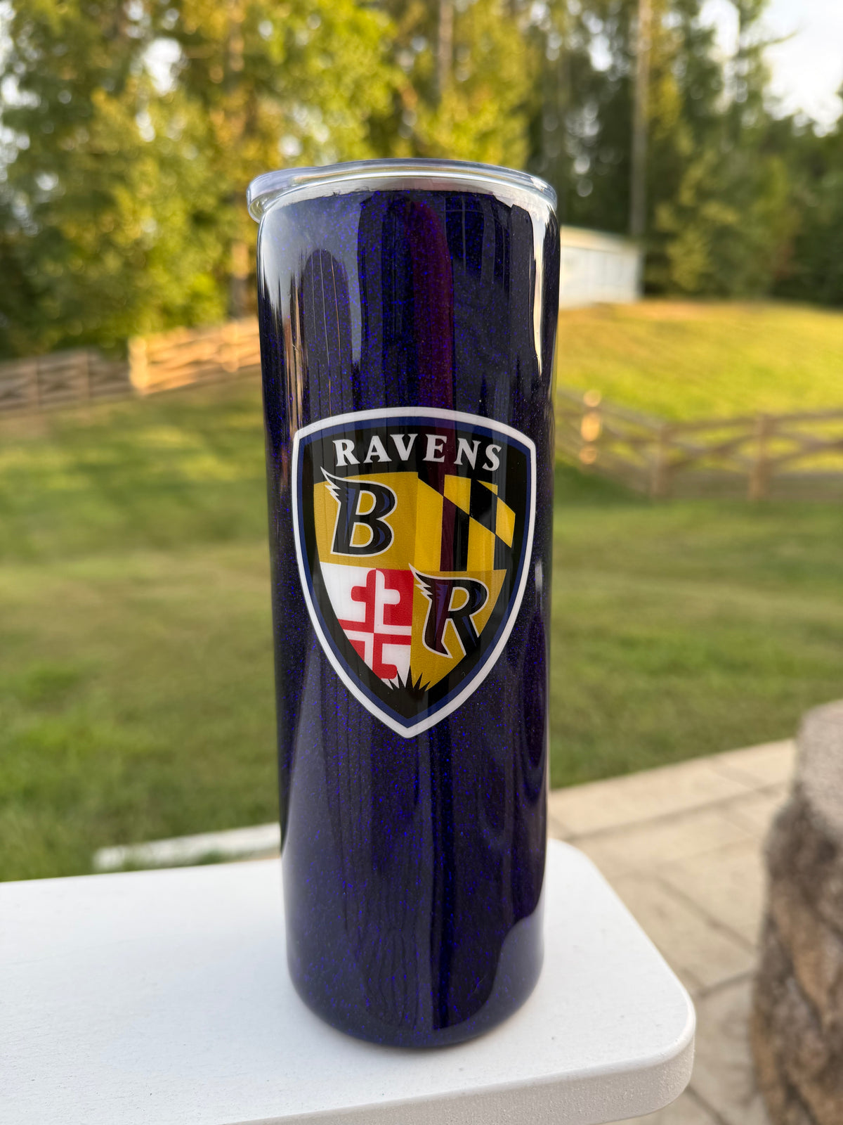 Ravens with Dark Purple Glitter & Decal - 20 oz