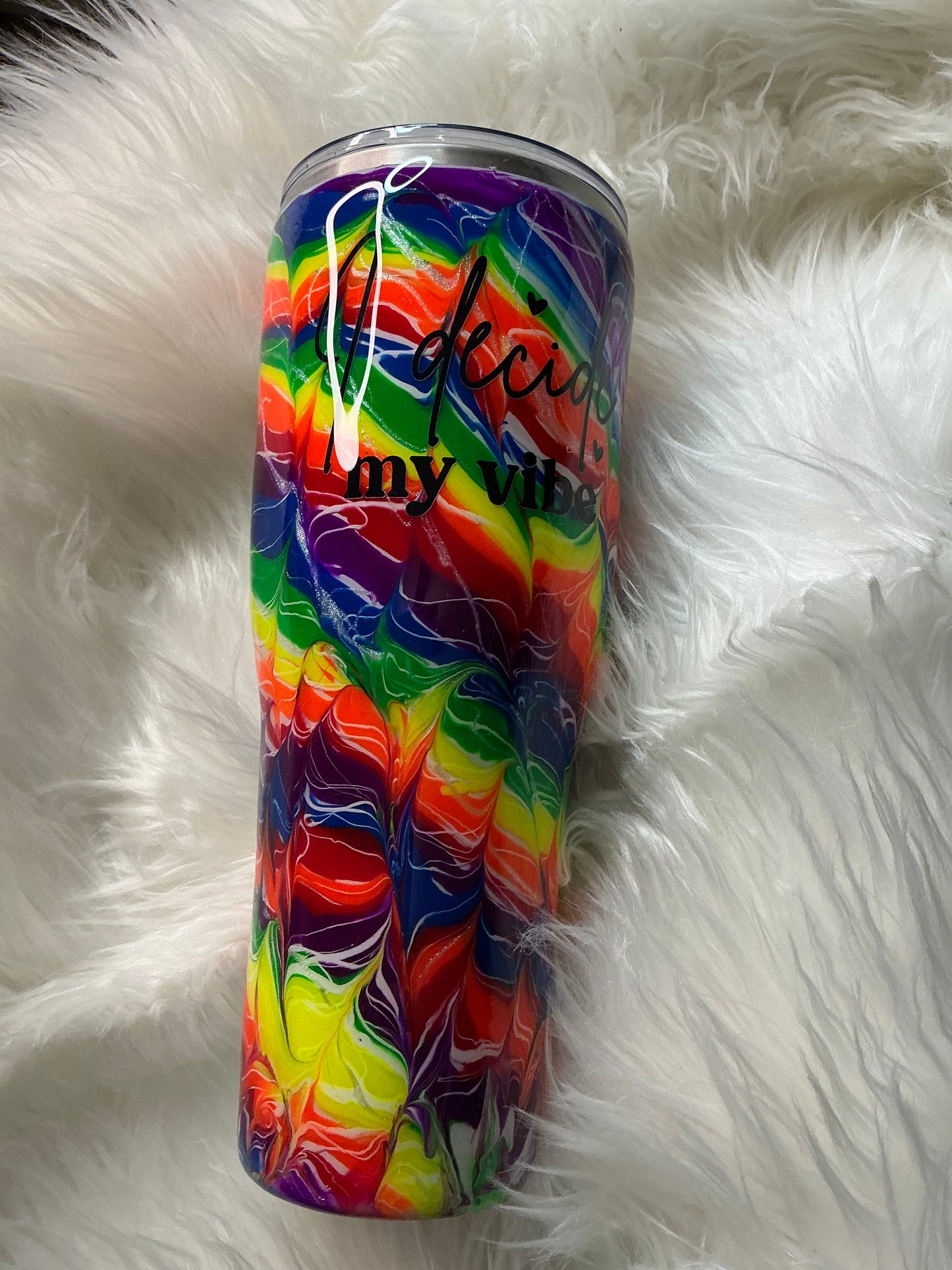 656. 40oz Modern Curve “I Decide My Vibe” - in a Neon Candy Swirl Technique with Glow!
