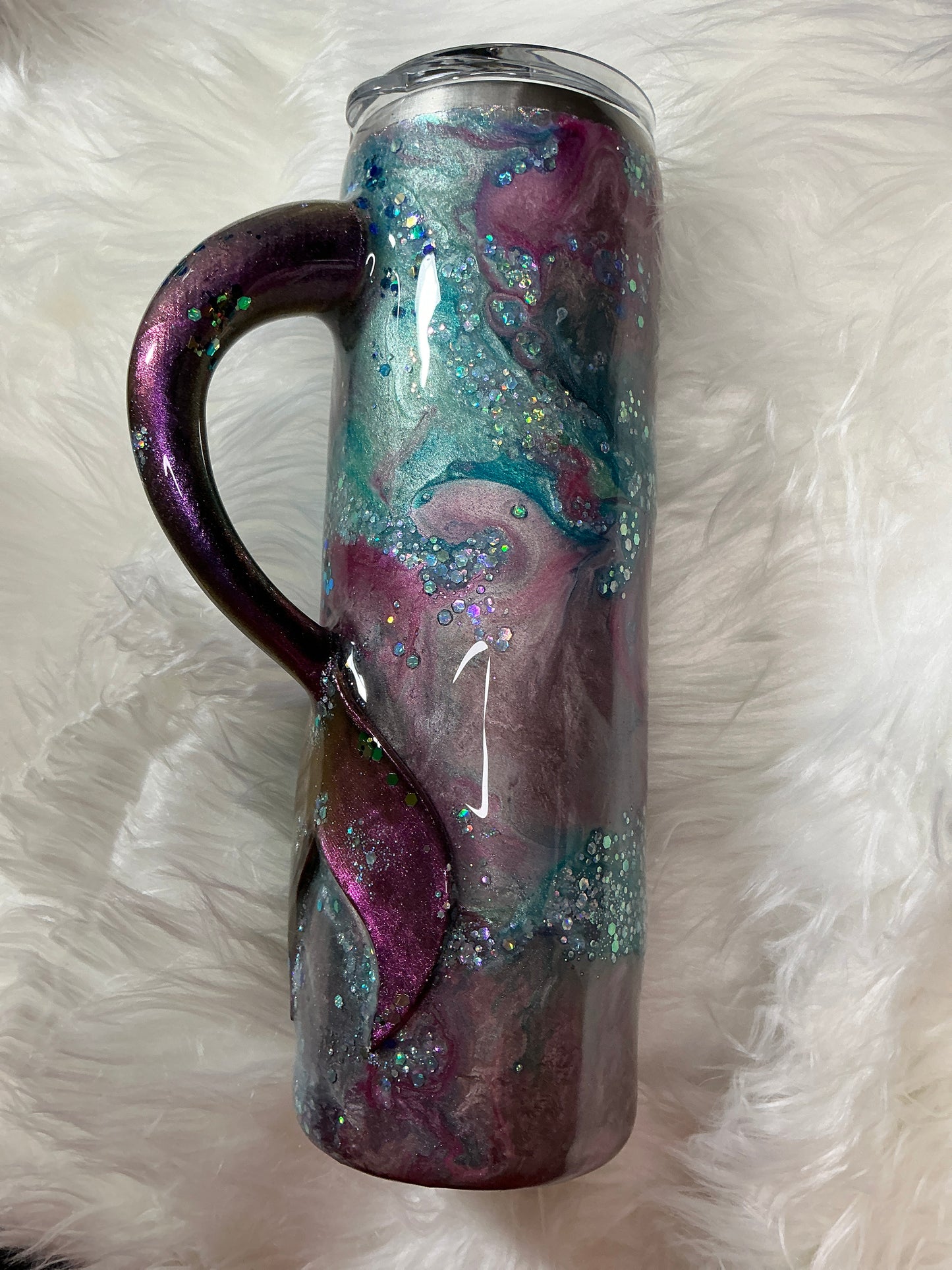 #60. 30 oz skinny tumbler with 3-D Mermaid Tail