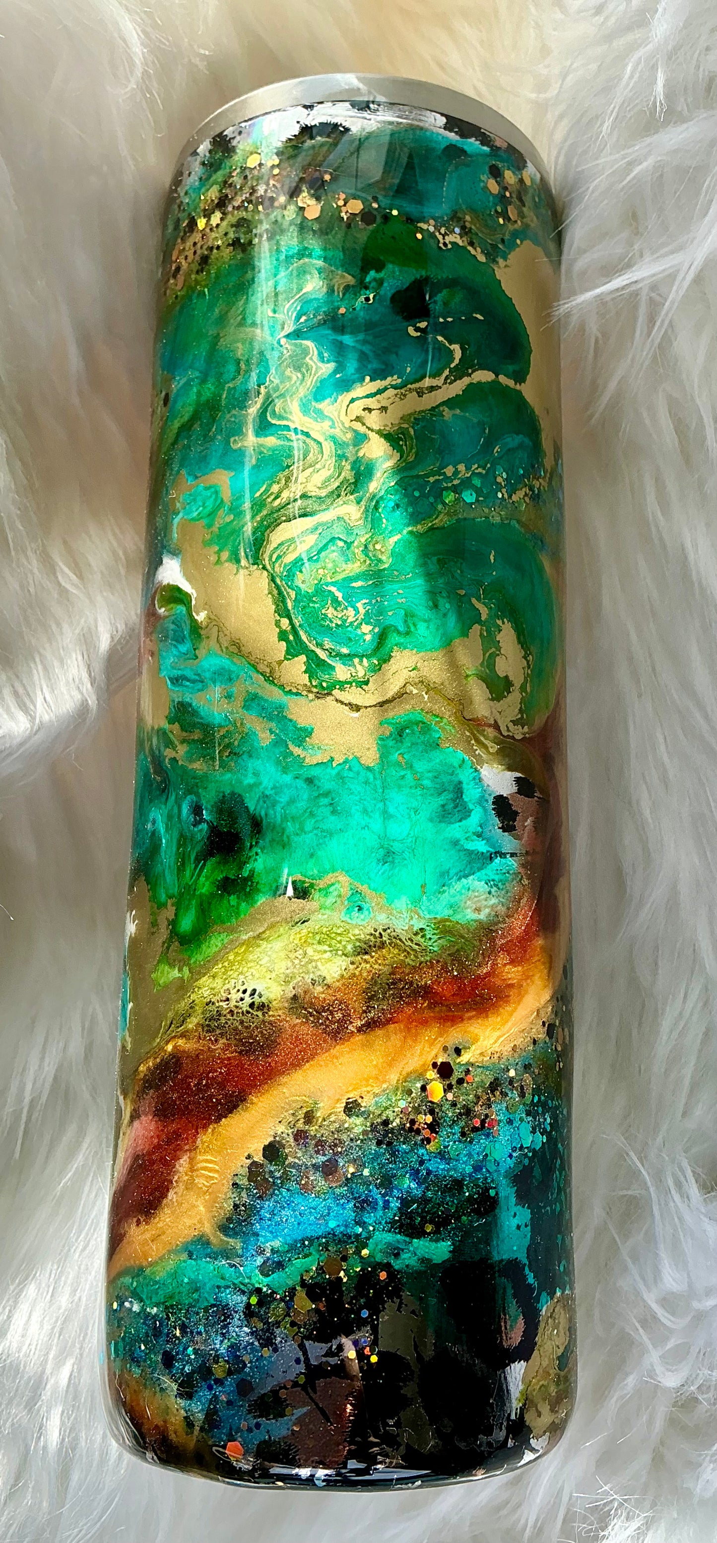 #96. 30 oz Skinny - Ink Drop with Leopard Print Foil Base.