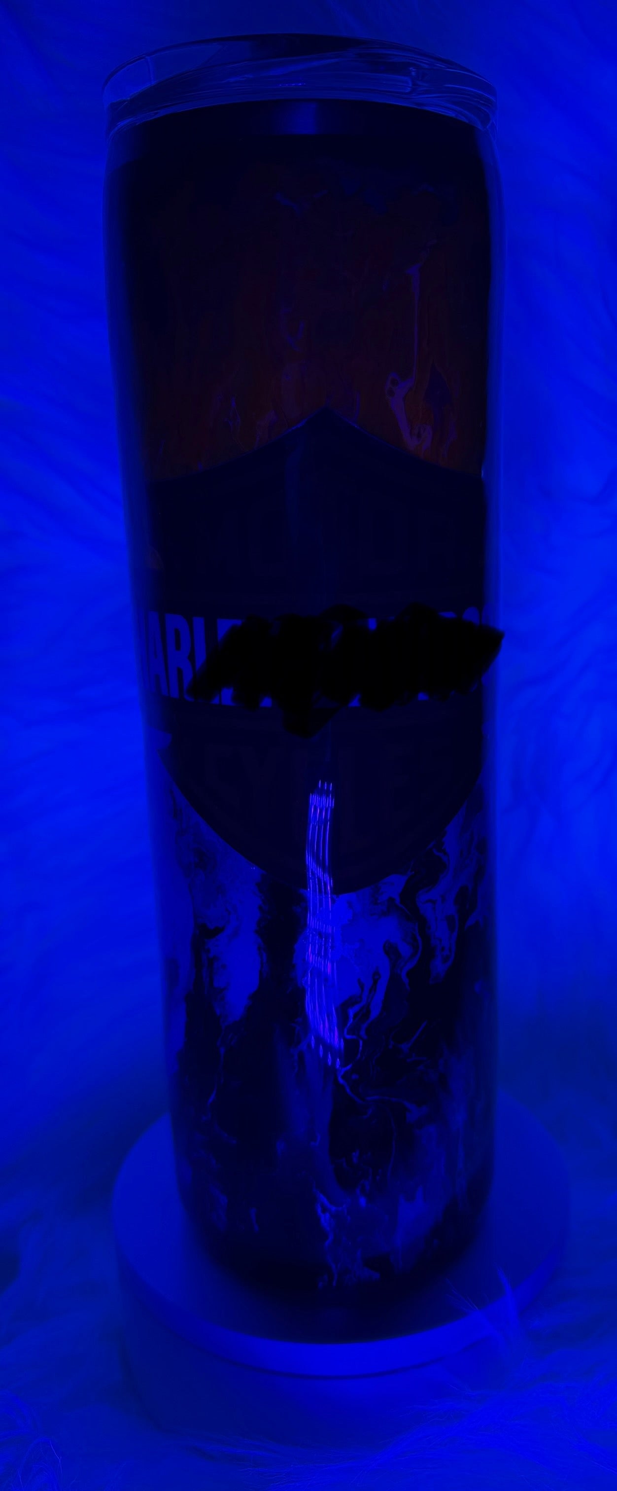 #707. 30 oz Skinny with Orange & Black Motorcycle with GLOW