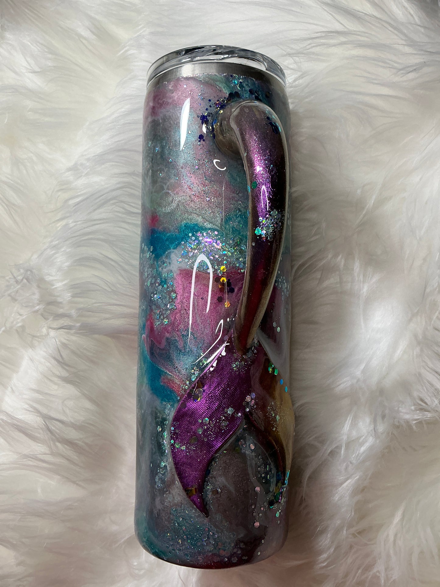 #60. 30 oz skinny tumbler with 3-D Mermaid Tail