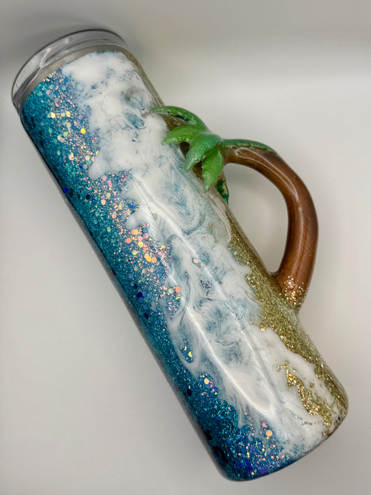 30 oz skinny tumbler with 3-D Palm Tree