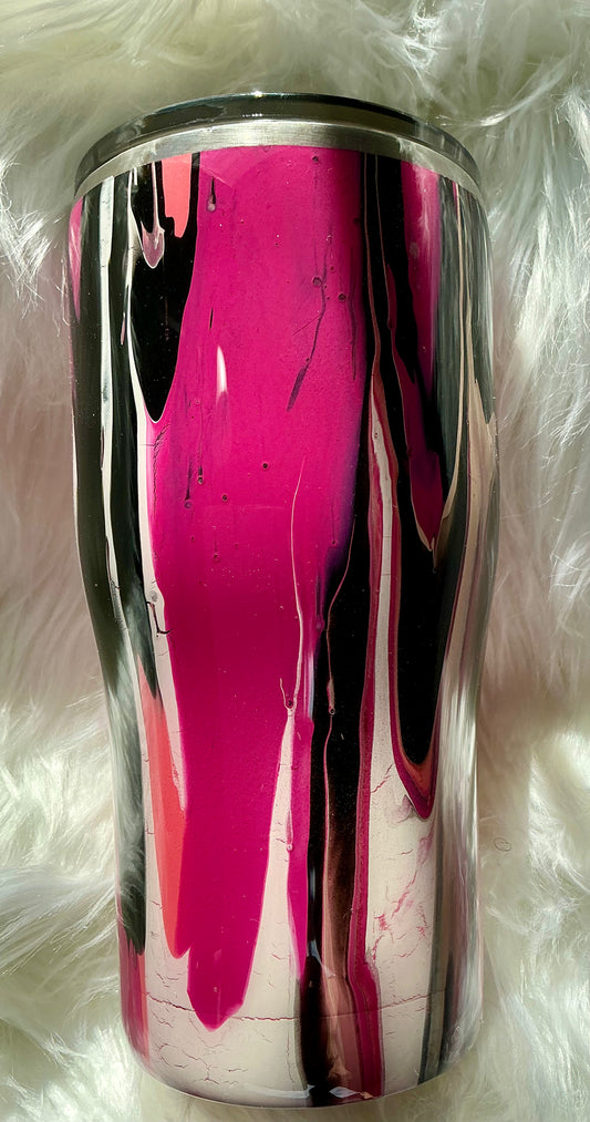 20 oz Modern Curve - Dirty Pour Technique in Pink, Coral, Black & White