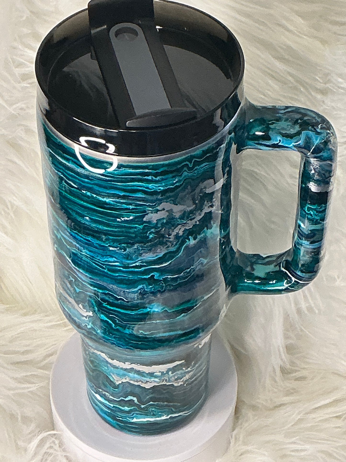 680.  40 oz Traveler Teal & Silver Blurred Lines
