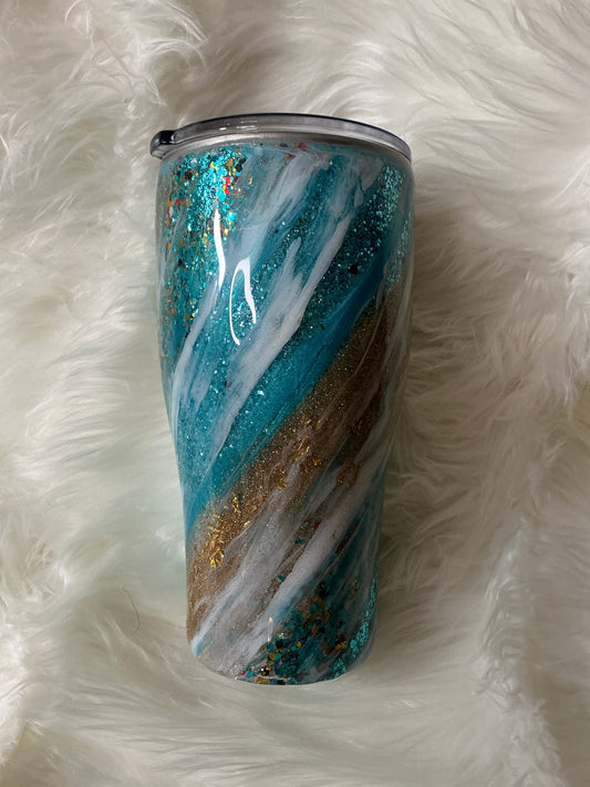 #161.   30 oz Modern Curve in Blue & Tan Milky Way