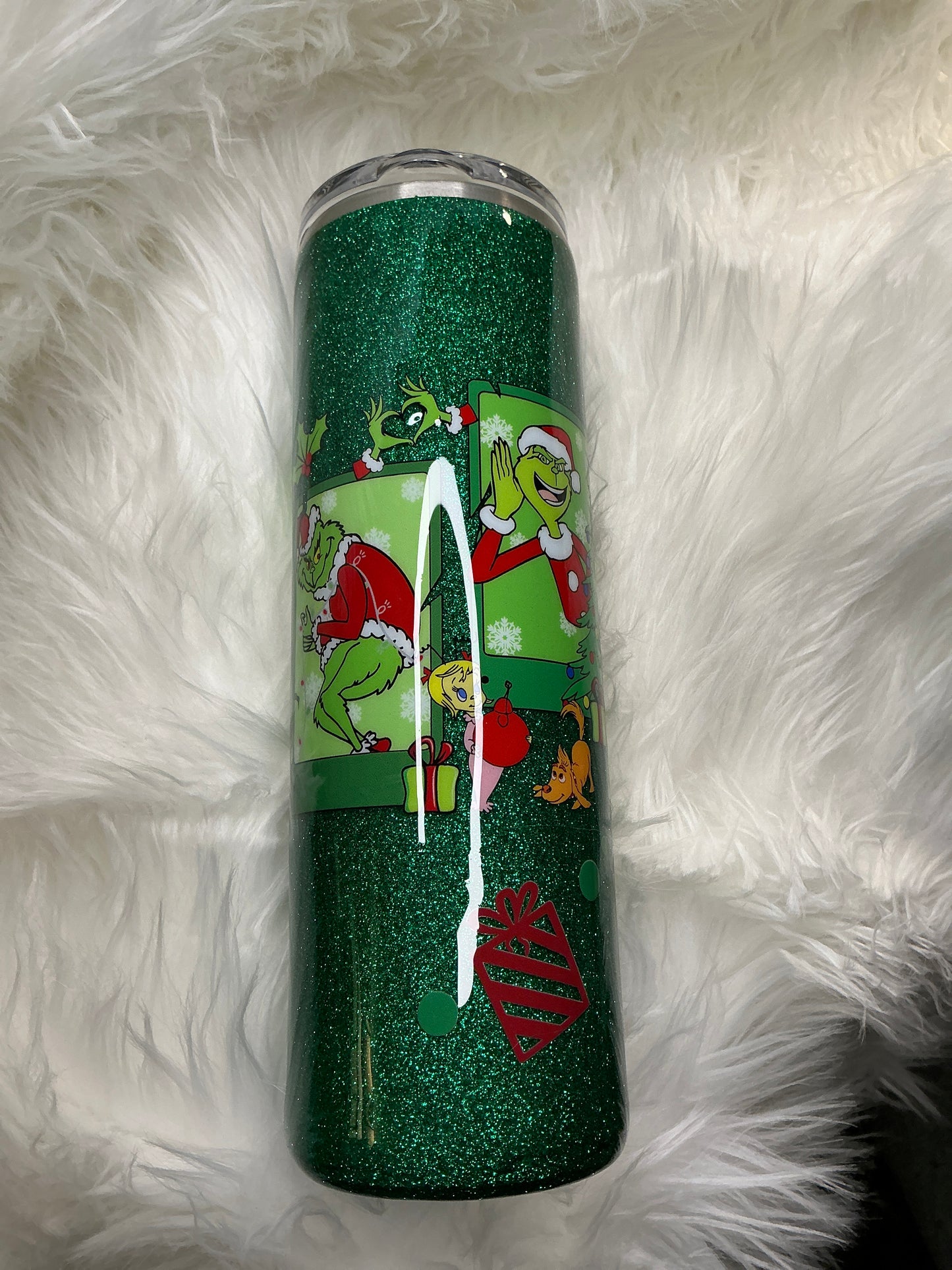 #39.   30 oz Skinny  Green Guy with a Fine Green Glitter Base