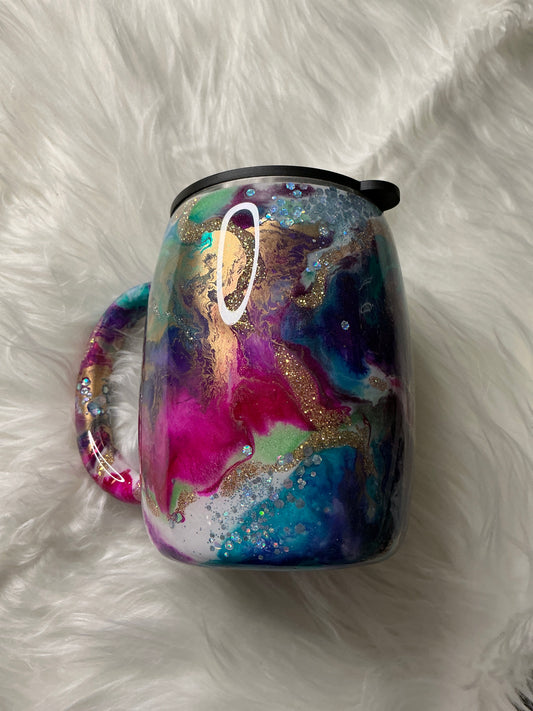 #649 14oz Coffee Mug - Ink Swirl with Vibrant Pops of Color & Glitter