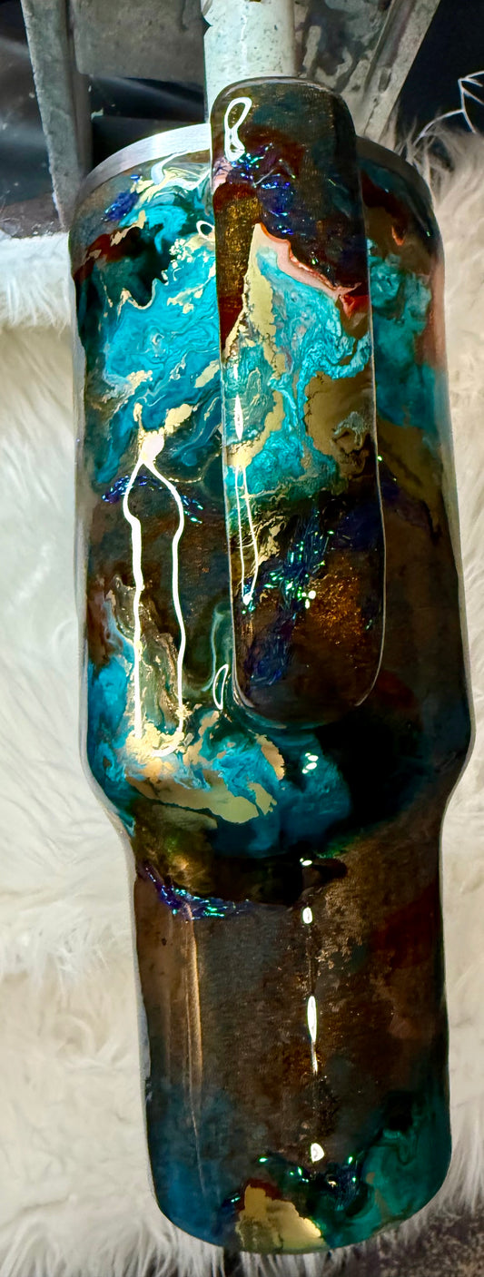 #712. 40 oz Traveler Patina with Ink Drop, & Titan by Foils & Flakes