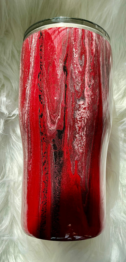 20 oz Modern Curve -  Dirty Pour Technique in Red, Black, & White