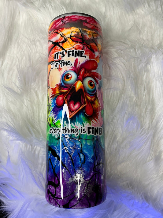#634.   30 oz Skinny - Neon Ink Swirl - It’s Fine, I’m Fine, Everything Is Fine ,