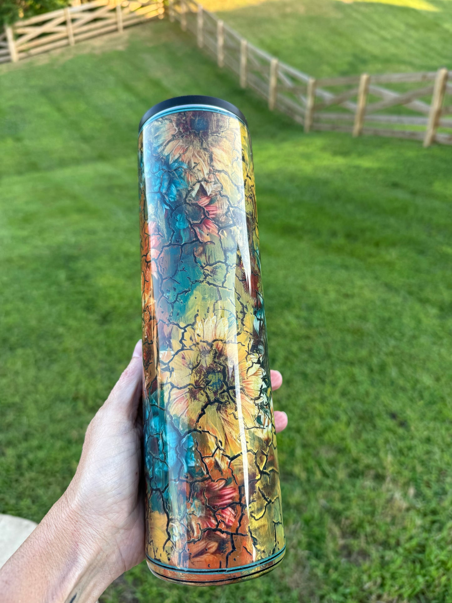32 oz Tipsy GRUNGE with Sunflowers & Crackle