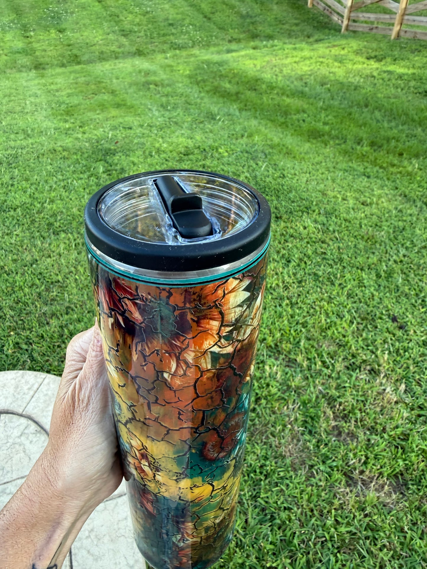 32 oz Tipsy GRUNGE with Sunflowers & Crackle