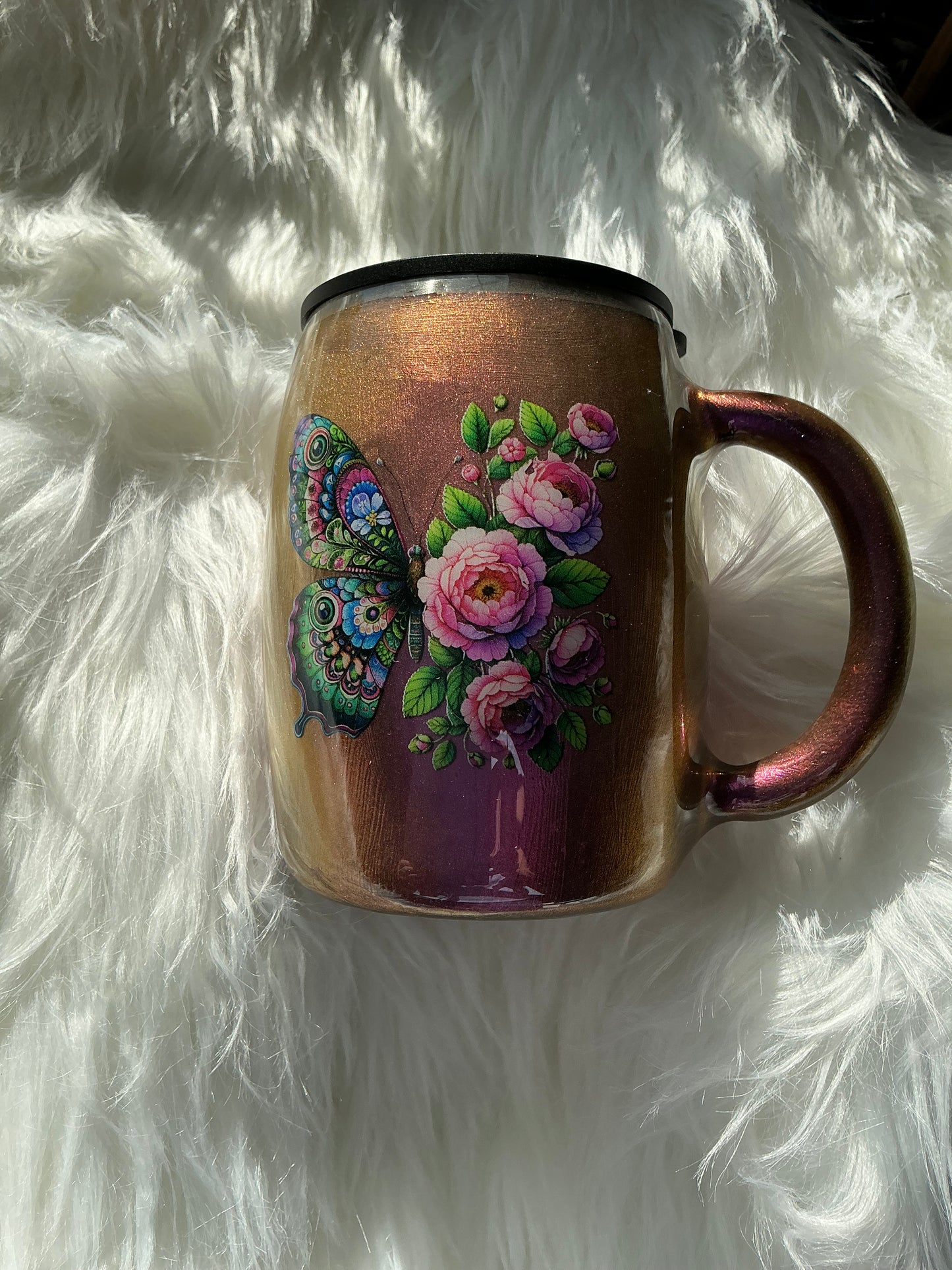 #204.   14 oz Coffee Mug - Chameleon Micas and Butterflies