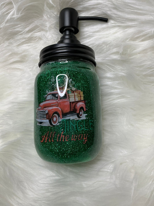 #141.    16 oz Soap or Lotion Dispenser  - Jingle All the Way Red Christmas Truck