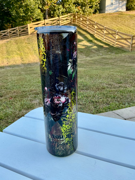 #714. 32 oz Tipsy GRUNGE with Peonies & a GRUNGE Element Sheet & Peony UVDTFs
