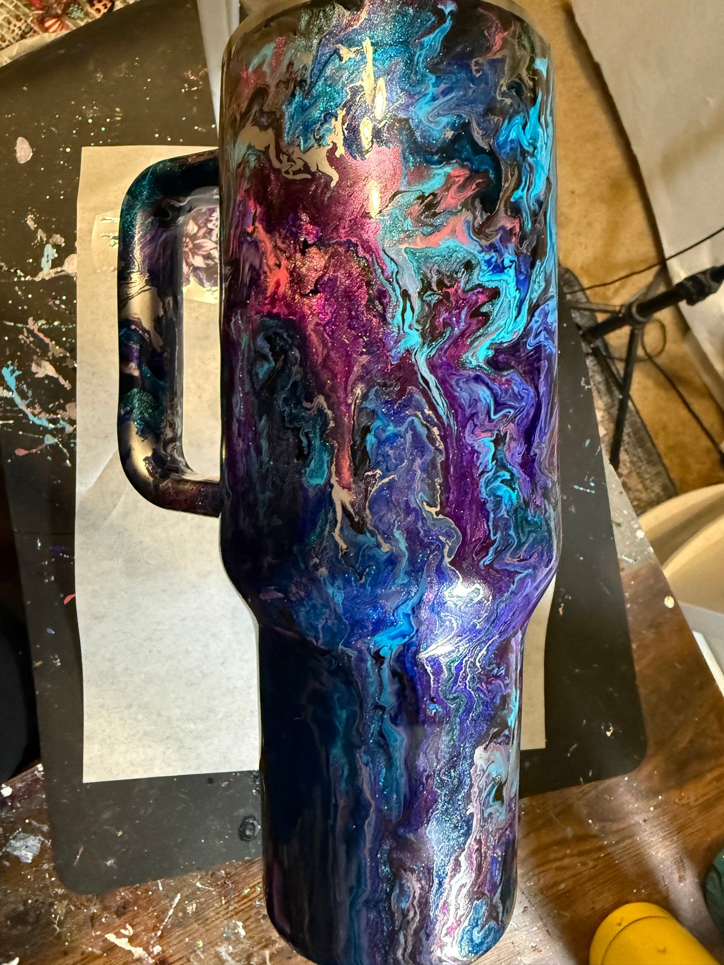 40 oz Traveler w/ Turquoise, Purple, & Pink Mash-Up Technique