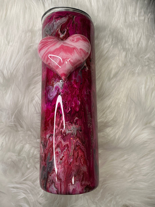 #623 30 oz Skinny - Pink Explosion with a 3-D Heart