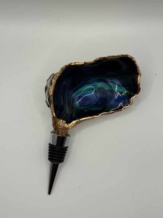 Wine Stopper - Oyster Shell w/ Blues, Greens, and Purple