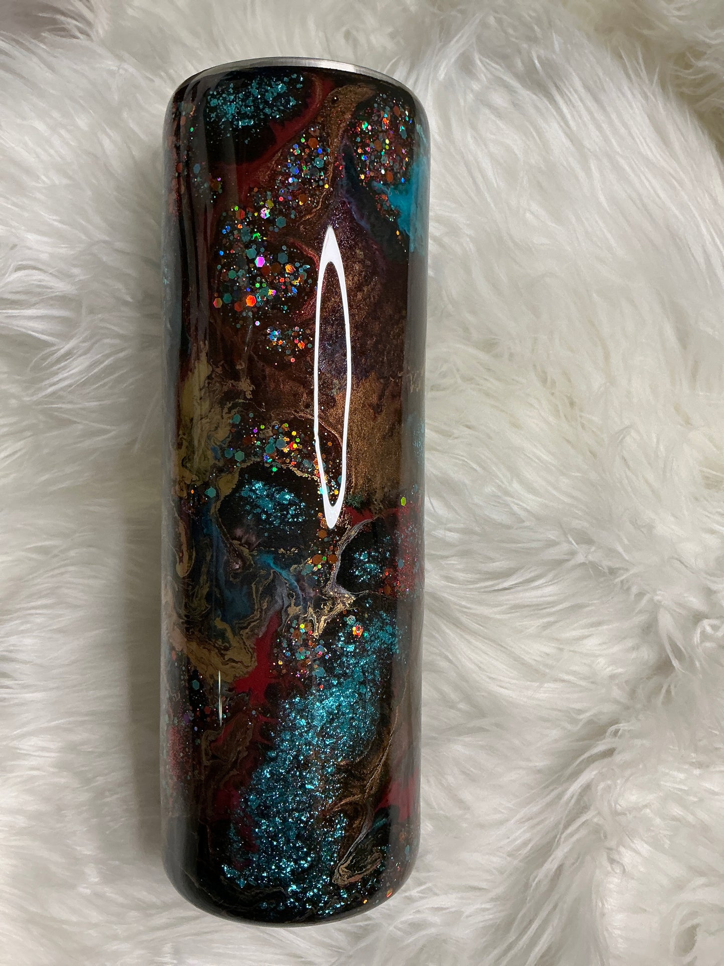 #611.   30 oz Skinny - Turquoise , Red, & Brown Suspension