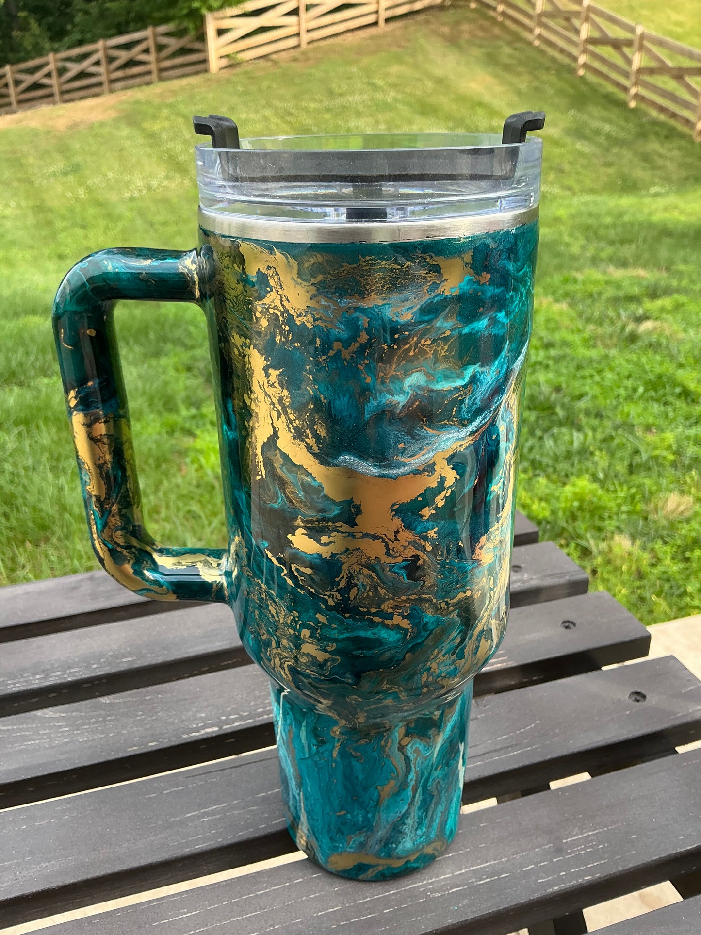 40 oz Traveler w/ Turquoise Ink Swirl & Gold Alloy