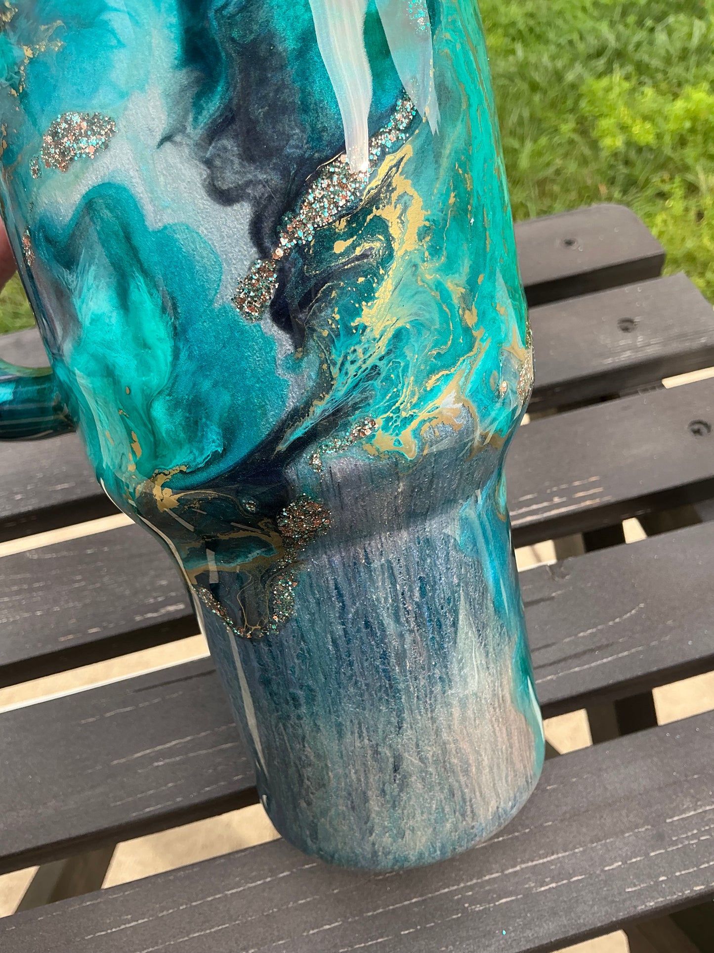 40 oz Traveler w/ Turquoise Ink Swirl, Foil Accents, & Fine Glitter