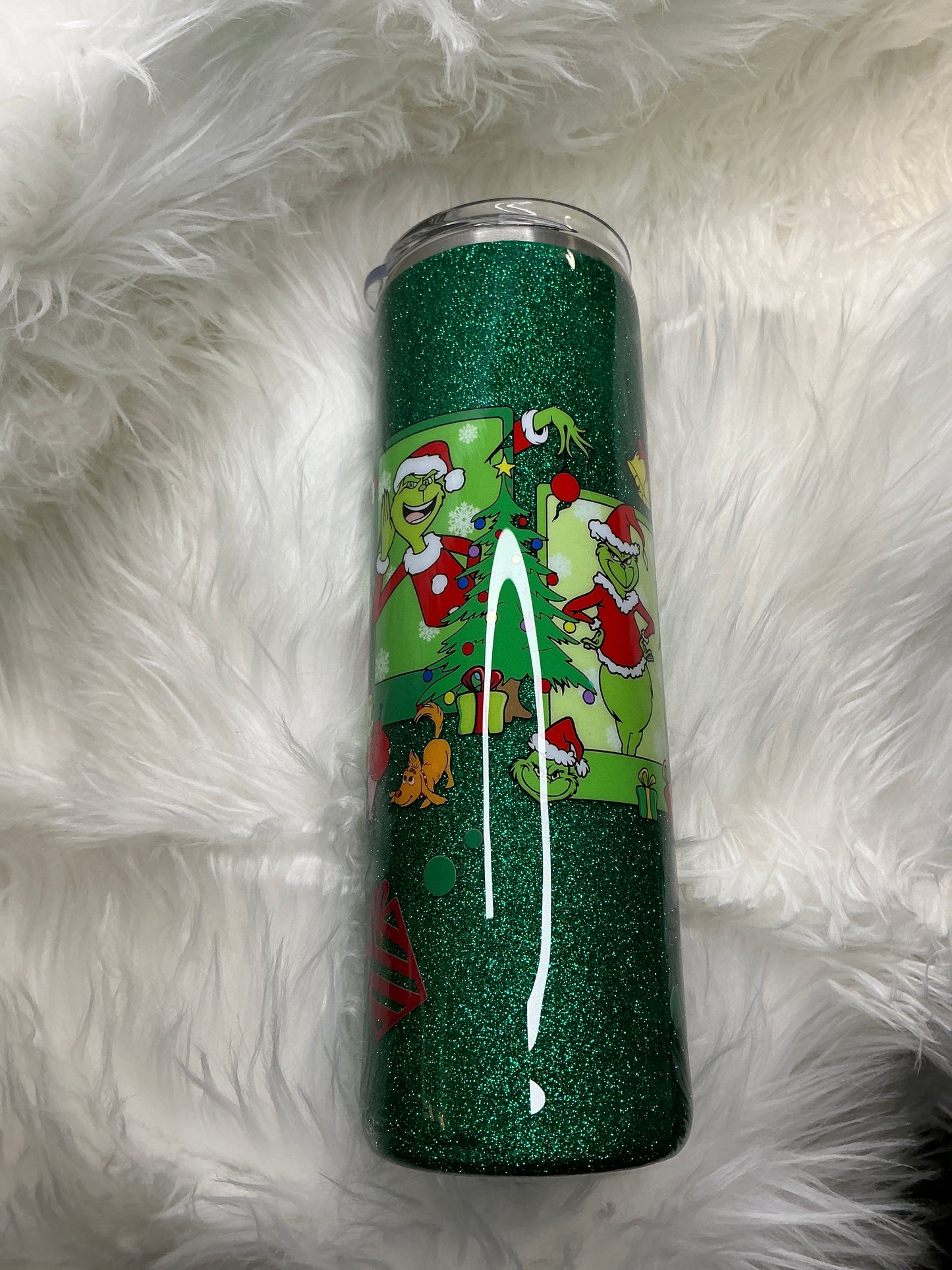#39.   30 oz Skinny  Green Guy with a Fine Green Glitter Base