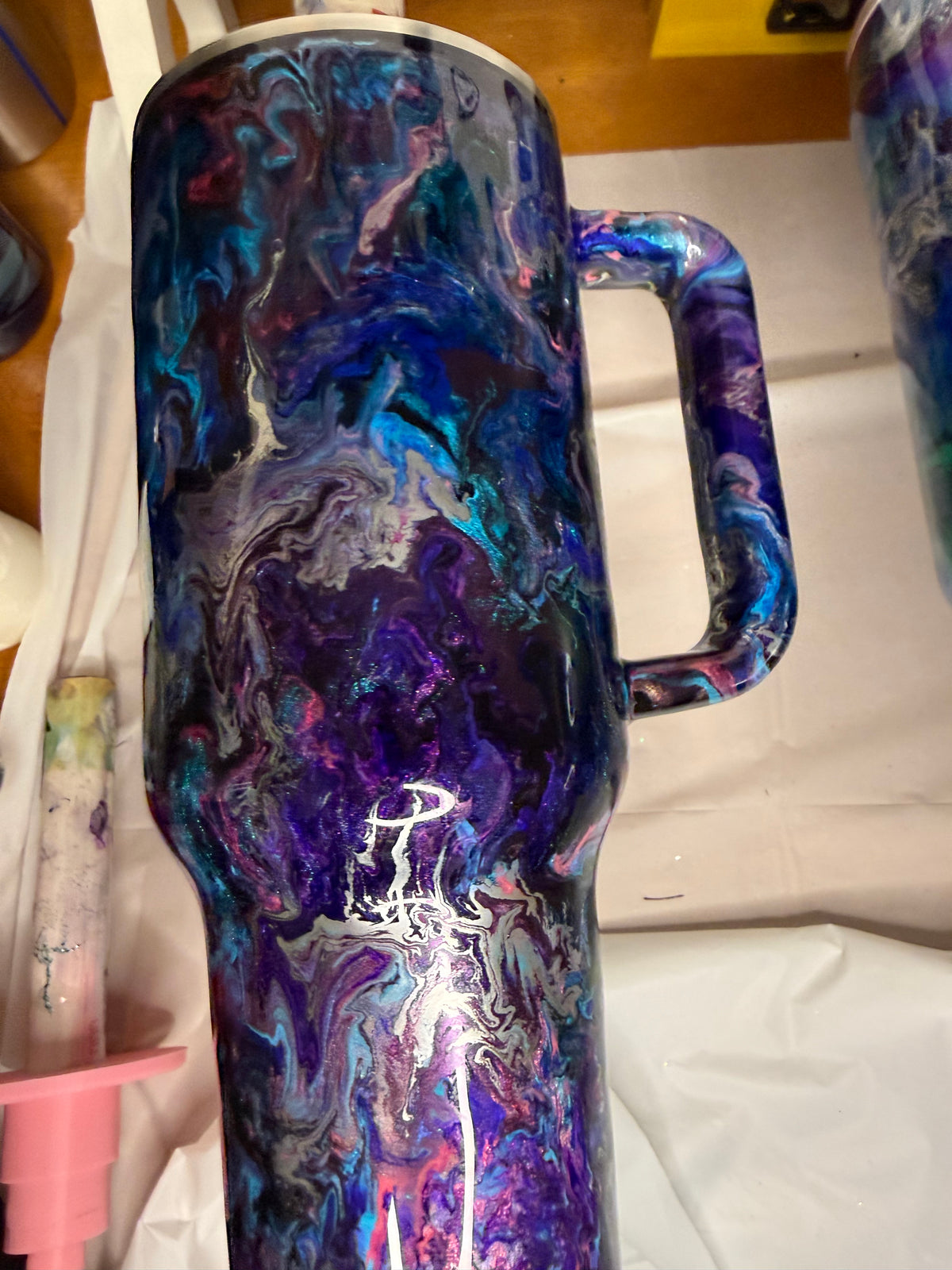 40 oz Traveler w/ Turquoise, Purple, & Pink Mash-Up Technique