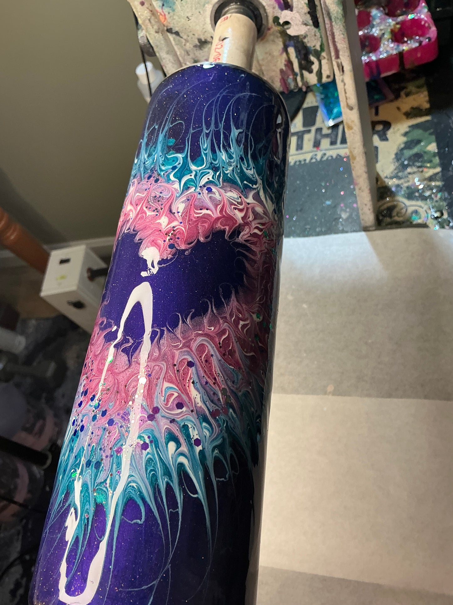 #683. 30 oz Skinny with a Bouji Heart and Purple Base