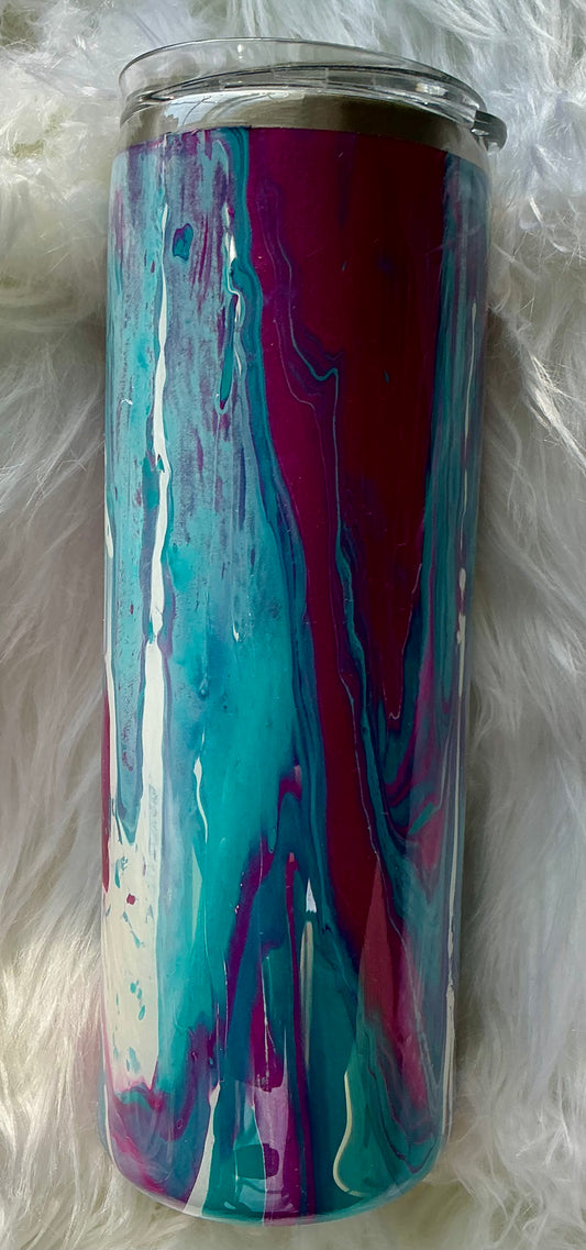 #109.    20 oz Skinny- Dirty Pour Technique with Magenta, Teal, and White