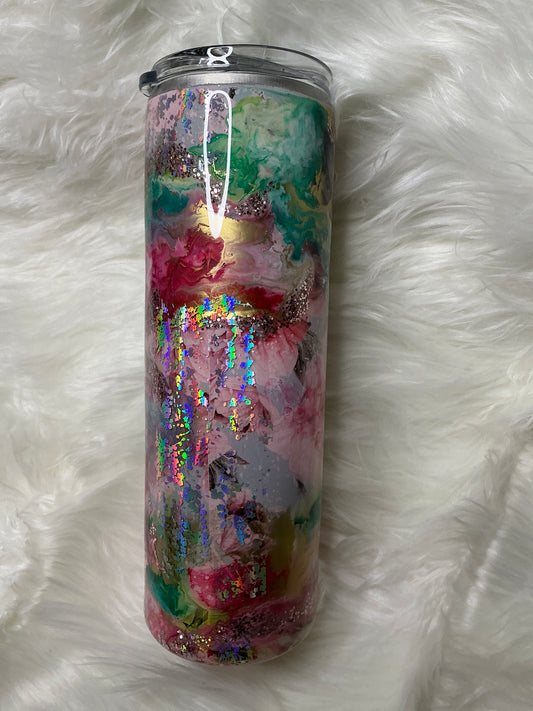 #320.    30 oz Skinny - Rose Foil with pastel Pinks & Greens