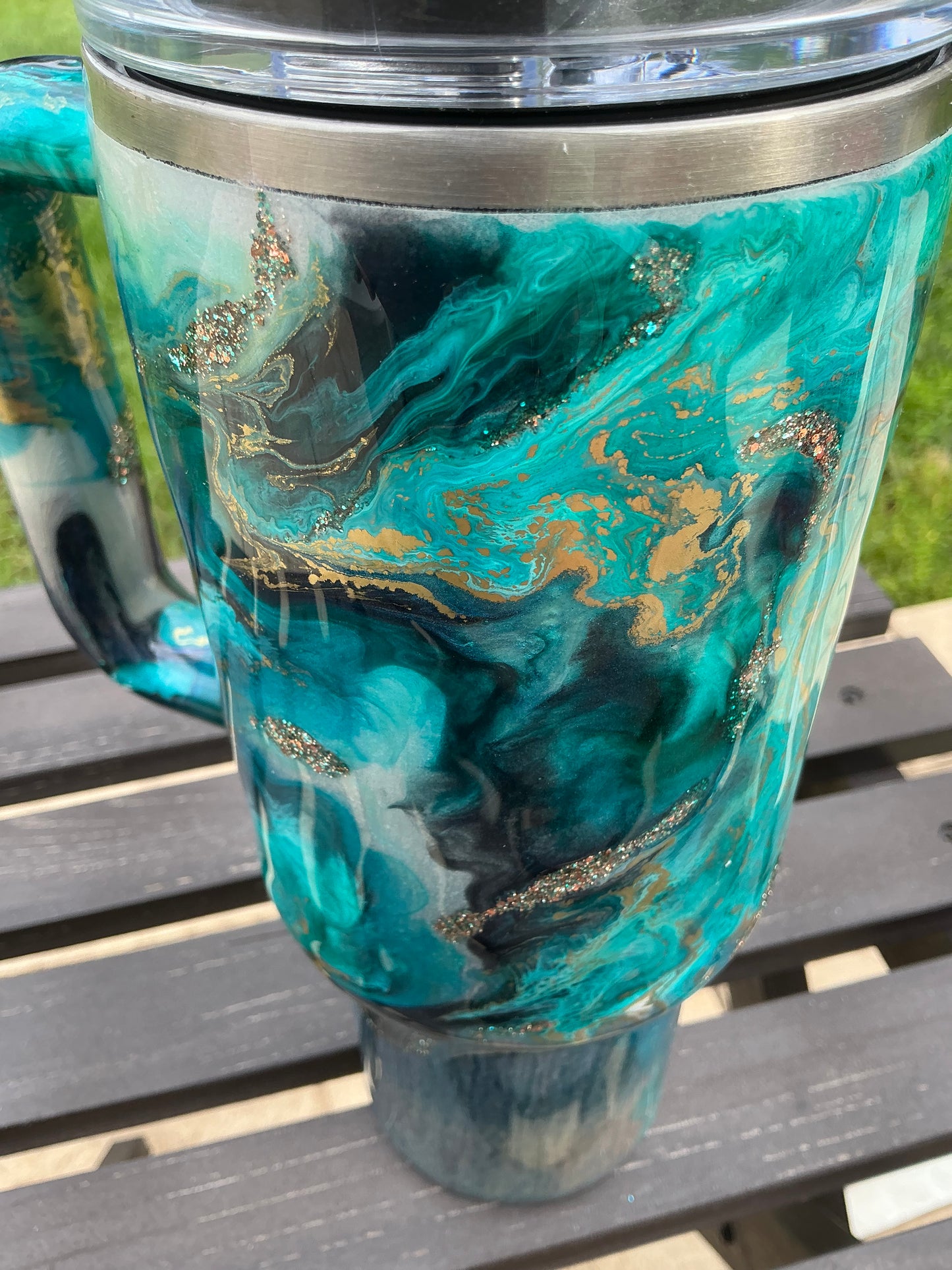 40 oz Traveler w/ Turquoise Ink Swirl, Foil Accents, & Fine Glitter