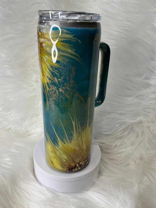 #696. 20 oz Hoggdle teal patina & Sunflowers