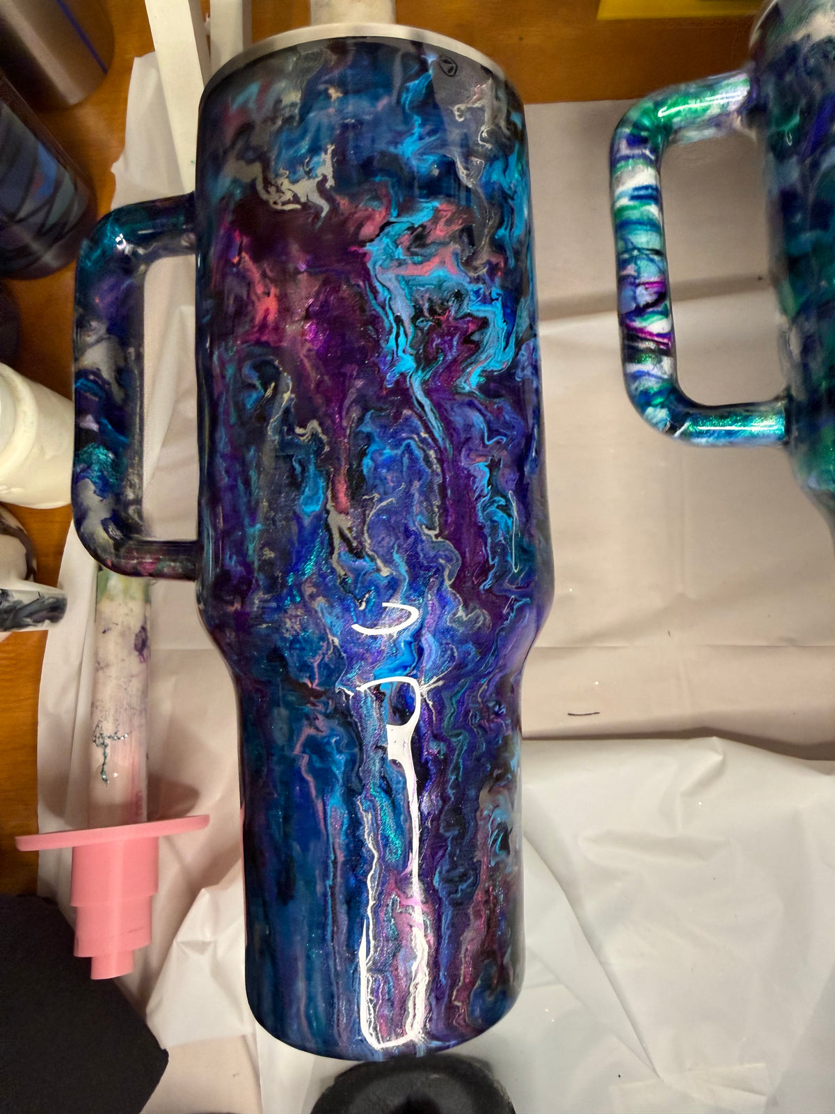 40 oz Traveler w/ Turquoise, Purple, & Pink Mash-Up Technique