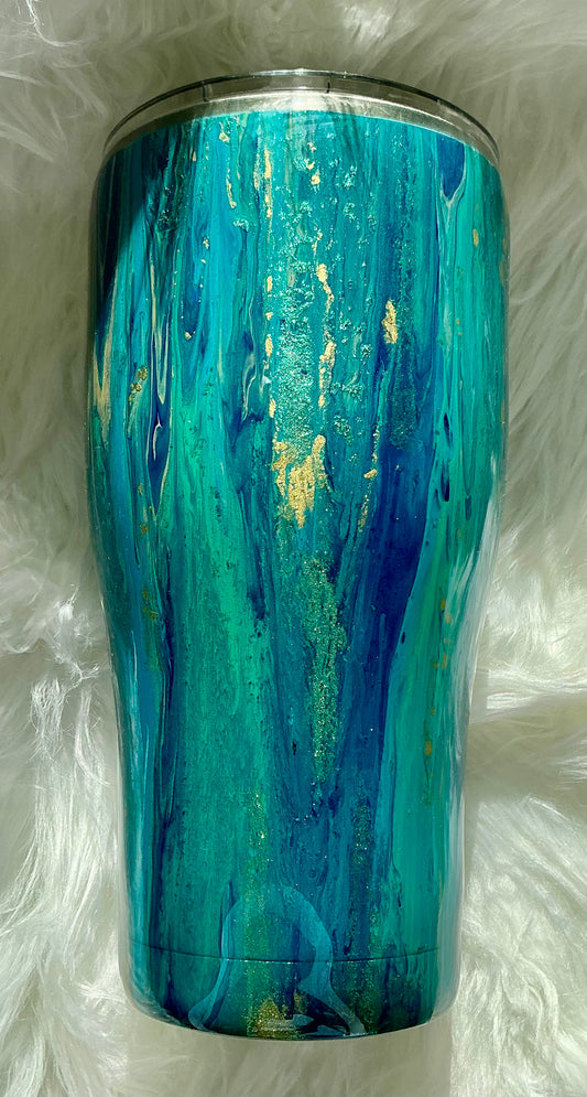 #27.   30 oz Modern Curve -  Dirty Pour Technique in Blues, Teals, and an Added Shimmer