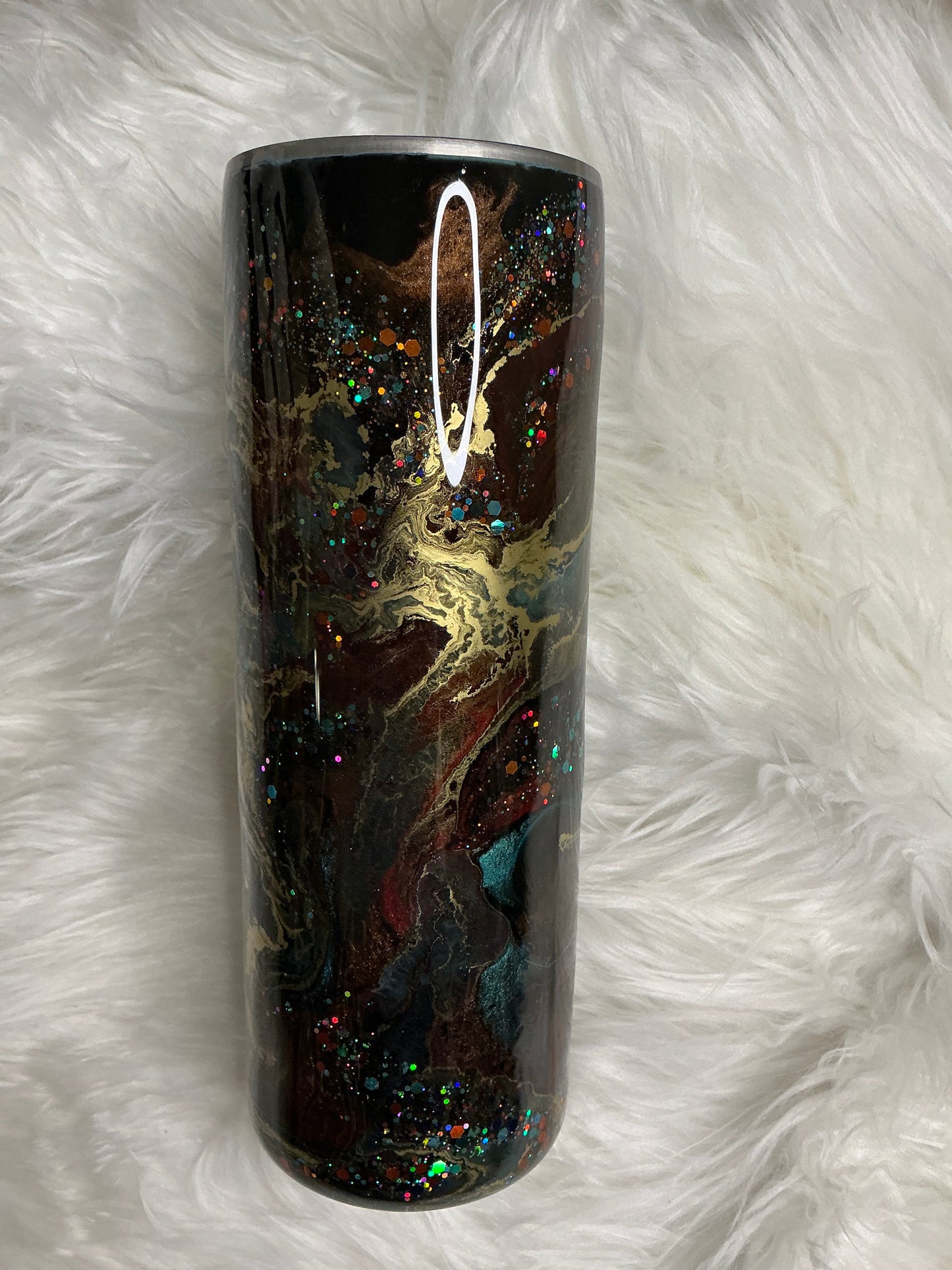 #612.  20oz Skinny - Turquoise , Red, & Brown Suspension