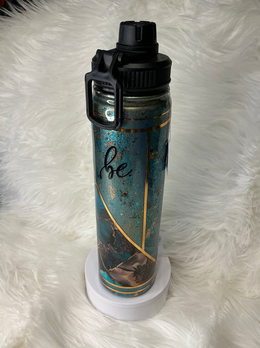 #695. 24 oz Waterbottle with “BE” in a mixed media technique
