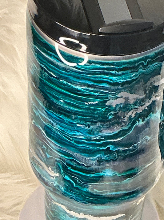 680.  40 oz Traveler Teal & Silver Blurred Lines