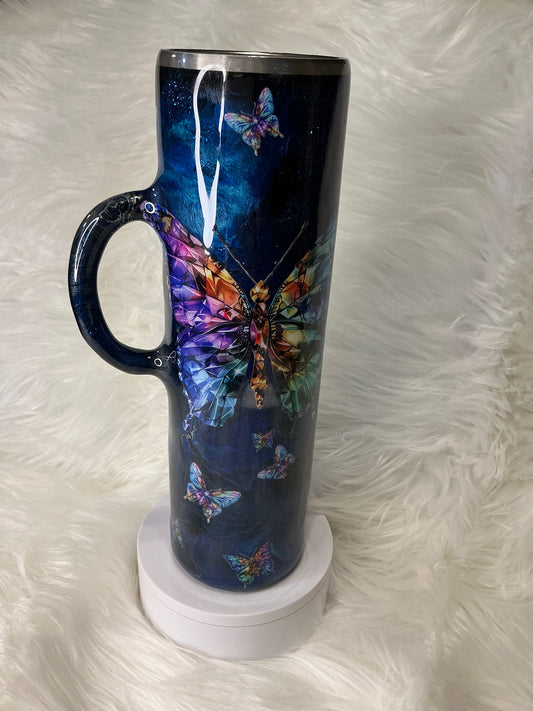 #694.  32 oz Plump with Blue & Butterflies