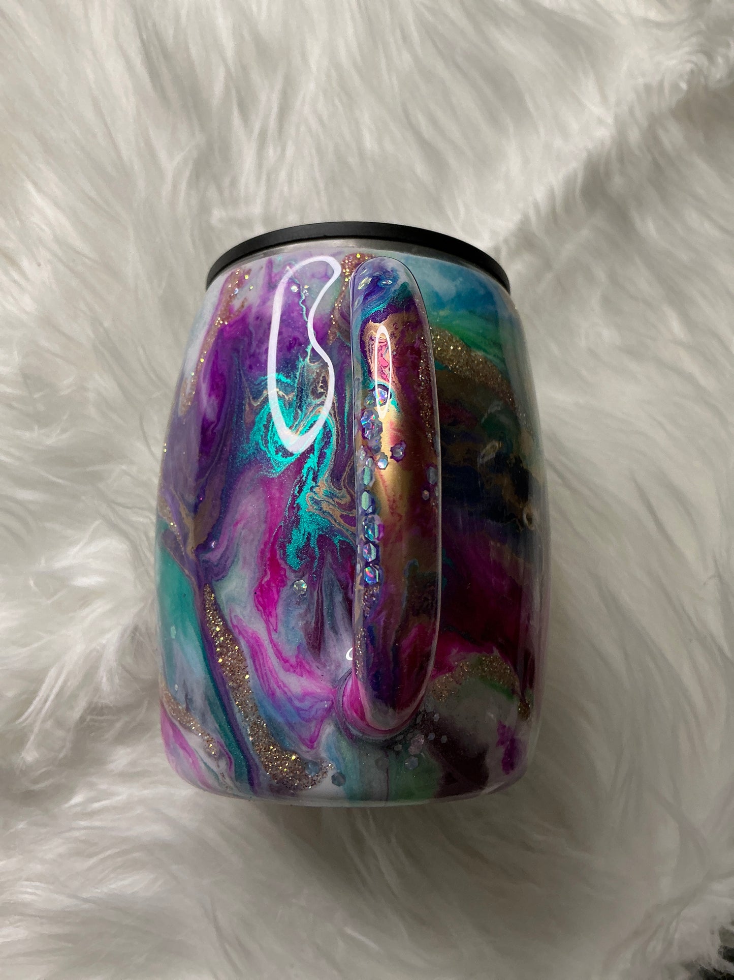 #649 14oz Coffee Mug - Ink Swirl with Vibrant Pops of Color & Glitter