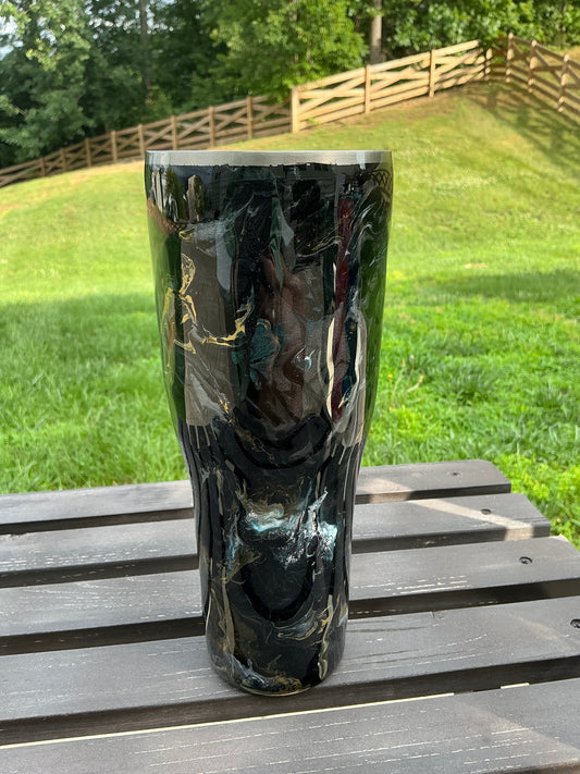 40 oz Modern Curve Black Marble w/ a hint of Turquoise & Gold Alloy