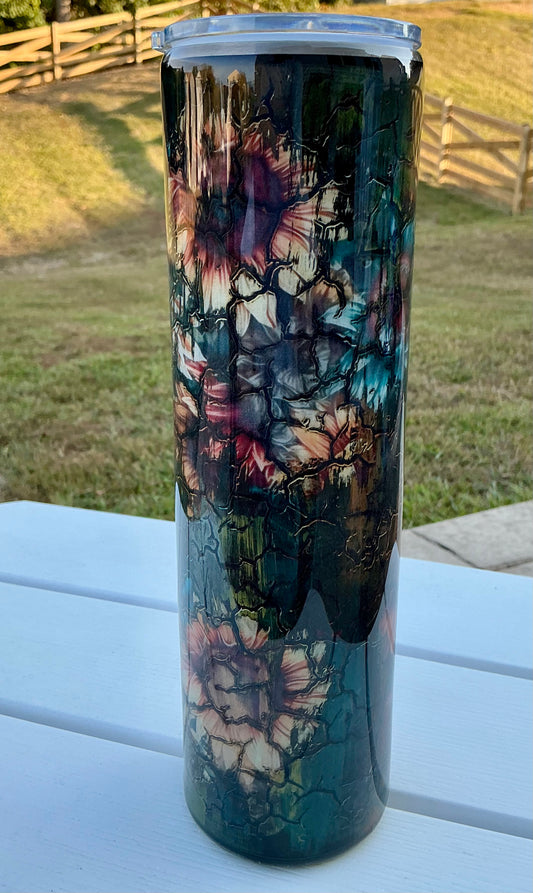 #713. 32 oz Tipsy GRUNGE with Sunflowers & Crackle