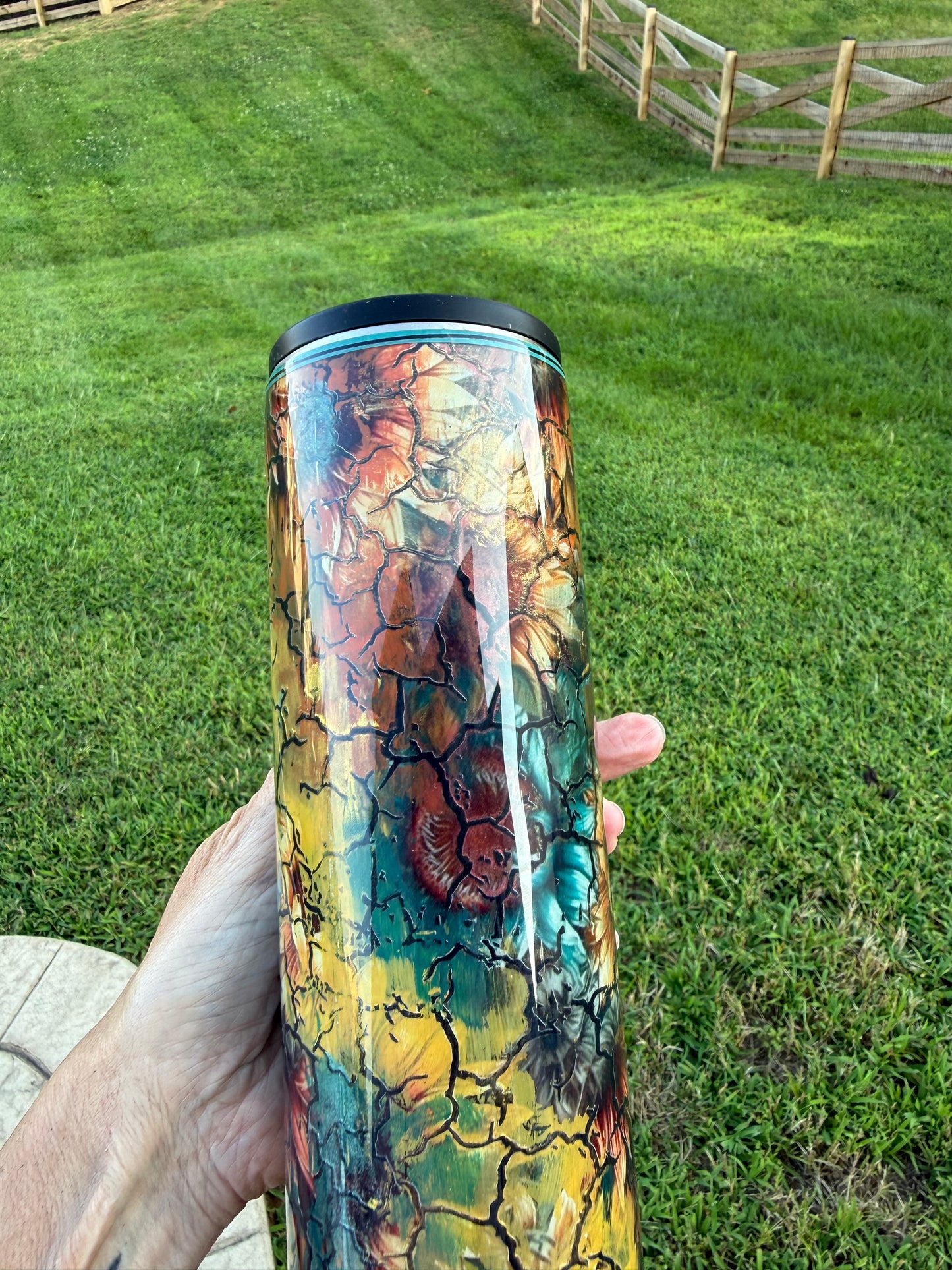 32 oz Tipsy GRUNGE with Sunflowers & Crackle