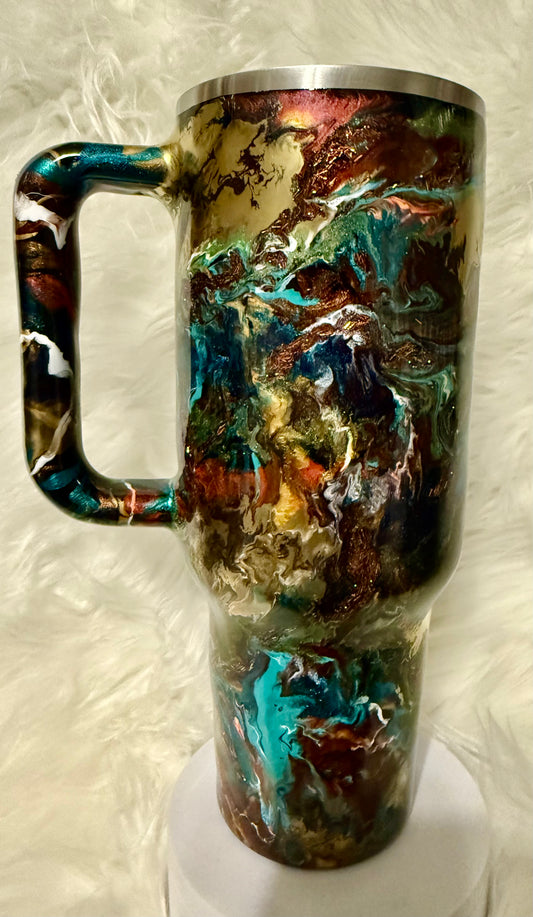 #720. 40 oz Traveler Fall Color Burst with Gold Alloy and Lynx Flakes