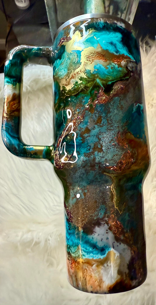 #711. 40 oz Traveler Patina with Ink Drop, Cow Foil, & Lynx by Foils & Flakes
