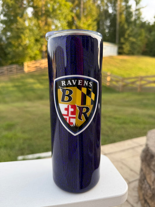 Ravens with Dark Purple Glitter & Decal - 20 oz