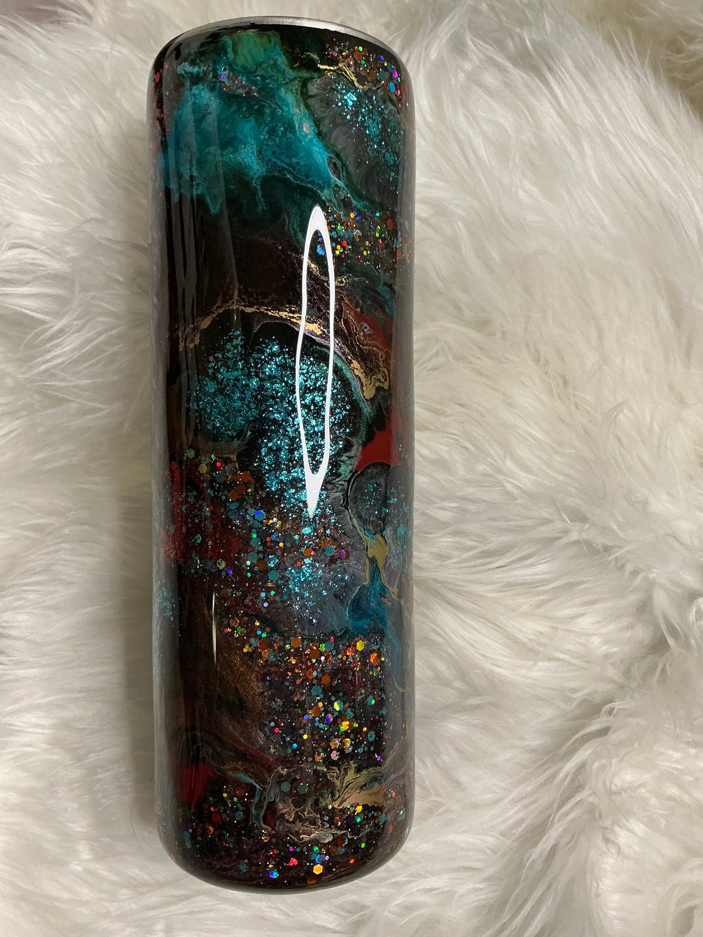 #611.   30 oz Skinny - Turquoise , Red, & Brown Suspension