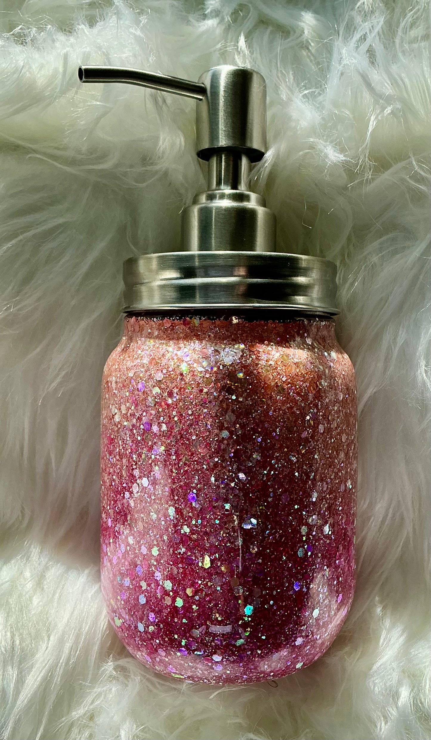 #200.    16 oz Soap or Lotion Dispenser  - Pink Ombre Glitter
